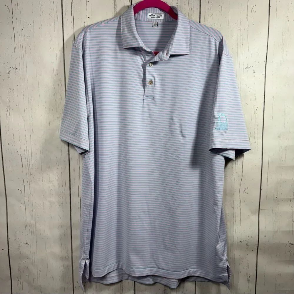 Peter Millar Summer Comfort Polo Shirt Pink Blue Striped Tiburon Golf Preppy L